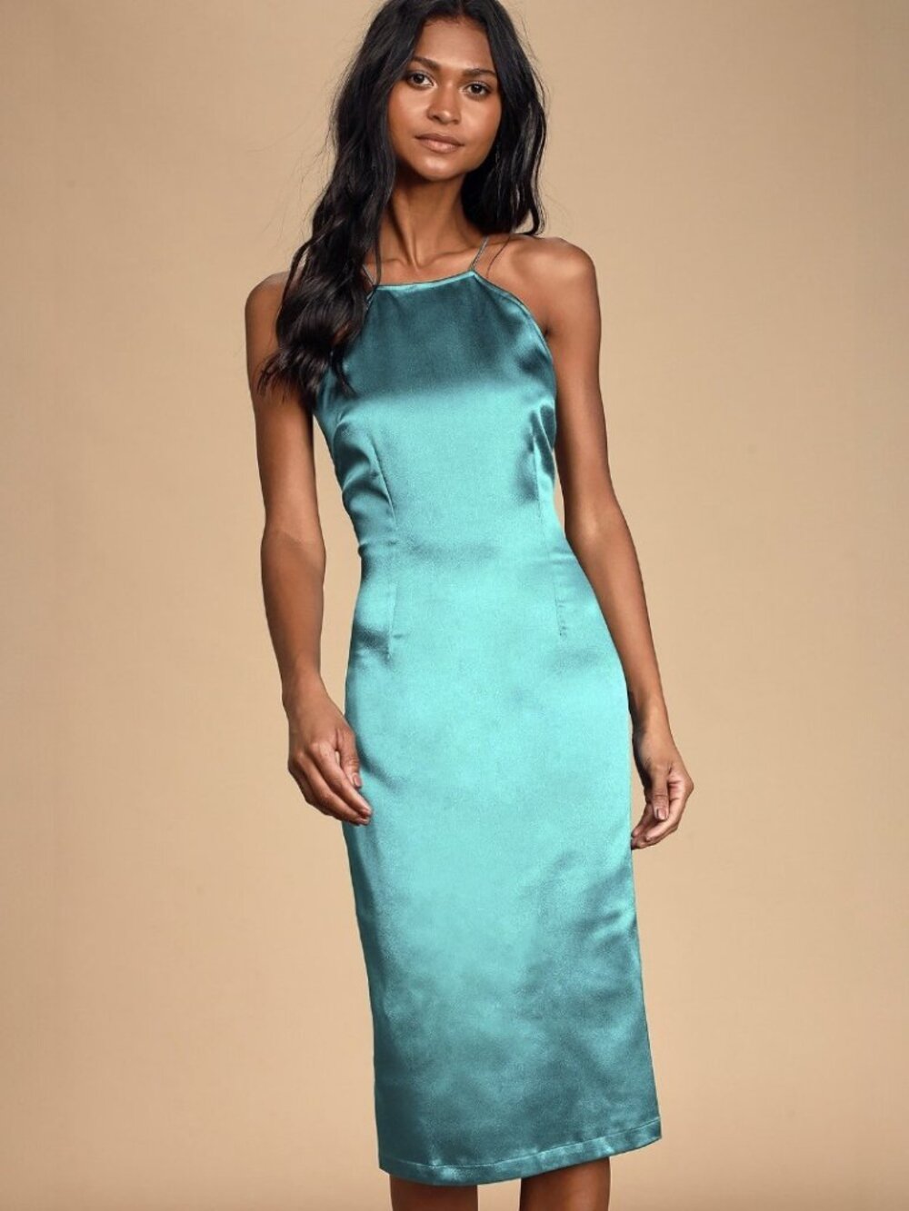 Lulus Zoyah Teal Green Satin Backless Midi Dress NWT - Picture 5 of 10